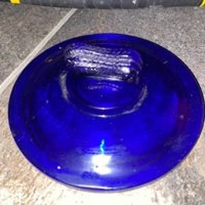 Vintage blue glass Mr Peanut cookie jar COVER